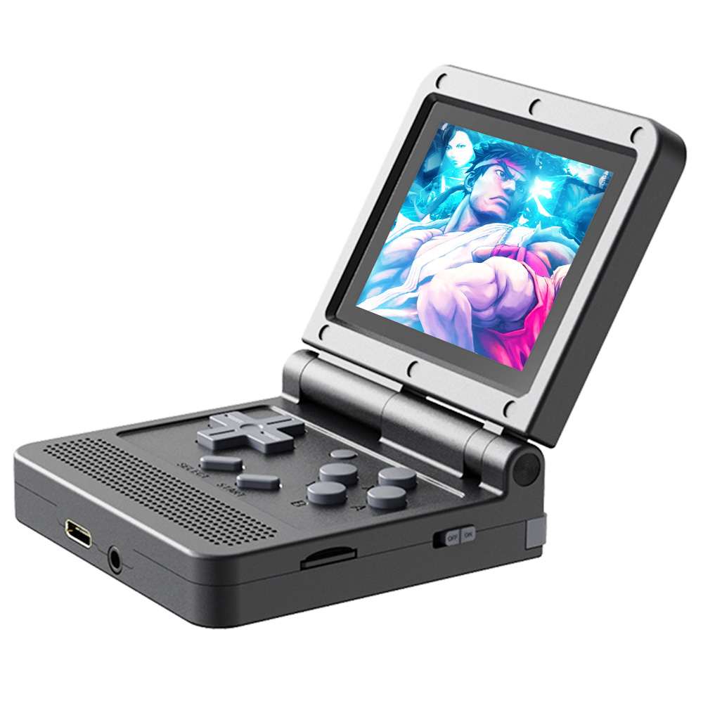 Powkiddy V90 64GB Flip Retro Game Console, 3 Inch IPS Screen, Open Source for Linux, Compatible with Flash OS, GB GBC MD FC SFC GG MS WS NGP PCE FBA PS 16 Simulators, Black